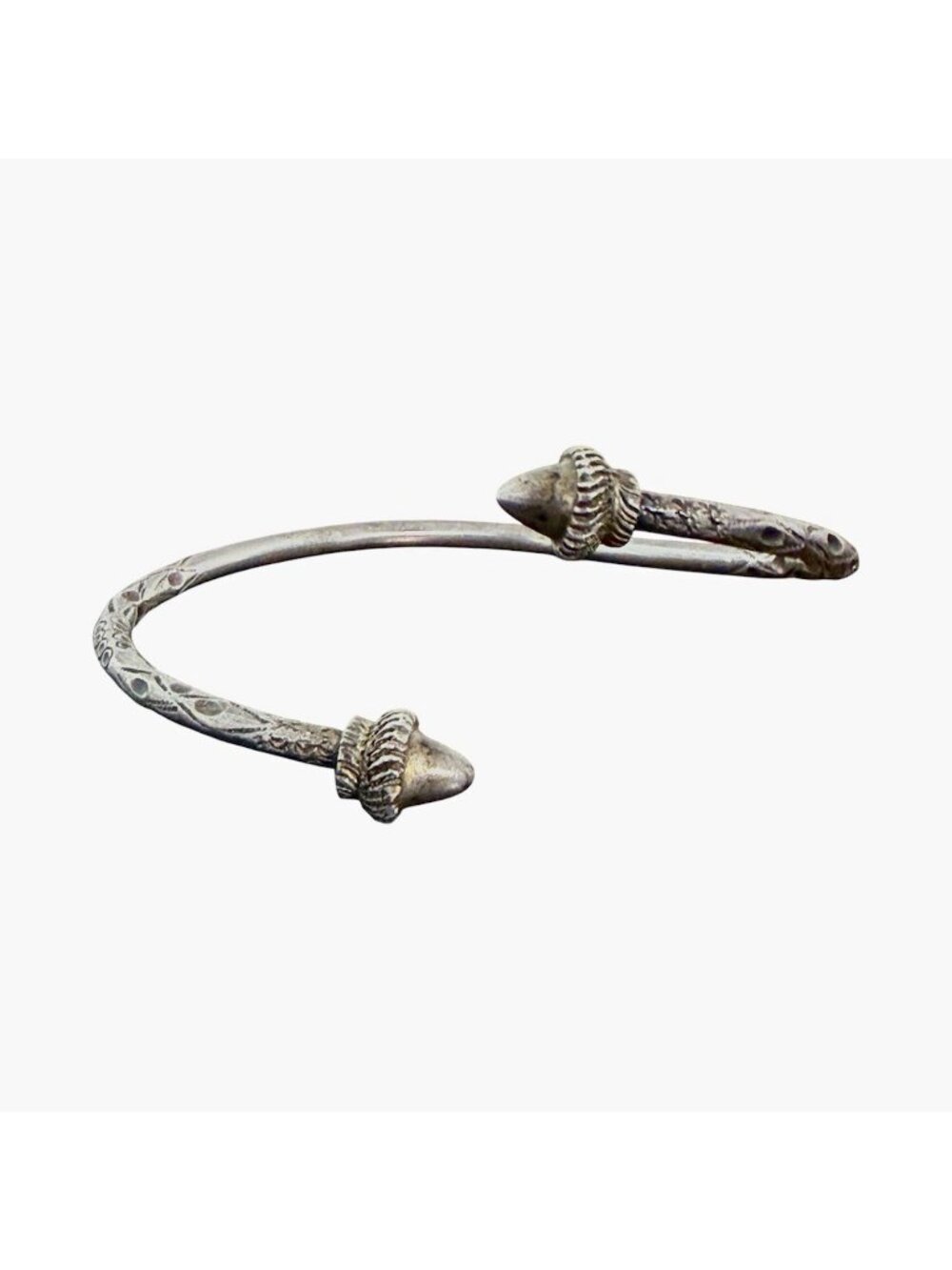 West Indies Sterling Silver 925 Open Cuff Bracelet Acorn End Caps 28g